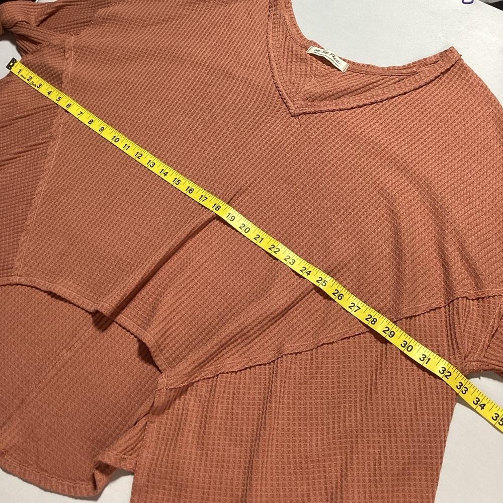 We The Free Oversized Waffle V-Neck Sweater in Dusty Terracotta - Picture 9 of 10
